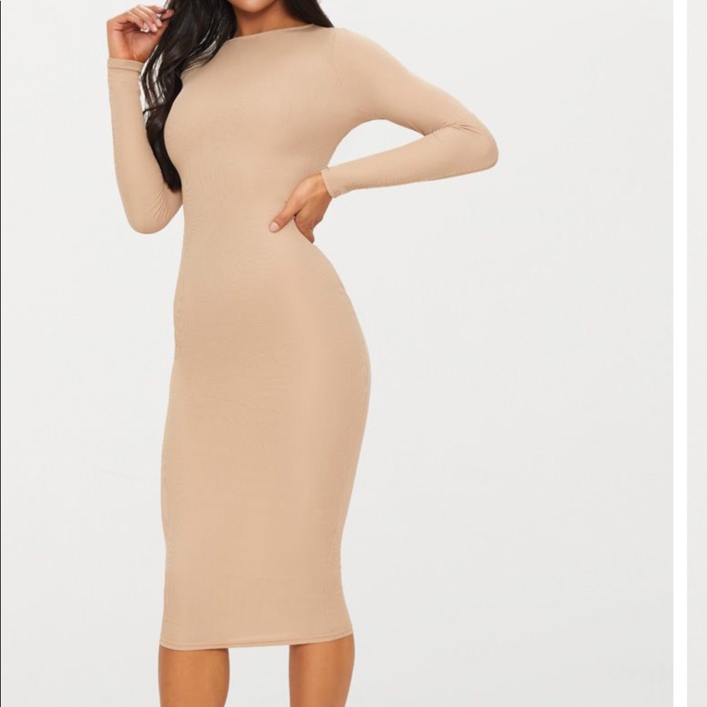 STONE RIBBED MIDI DRESS